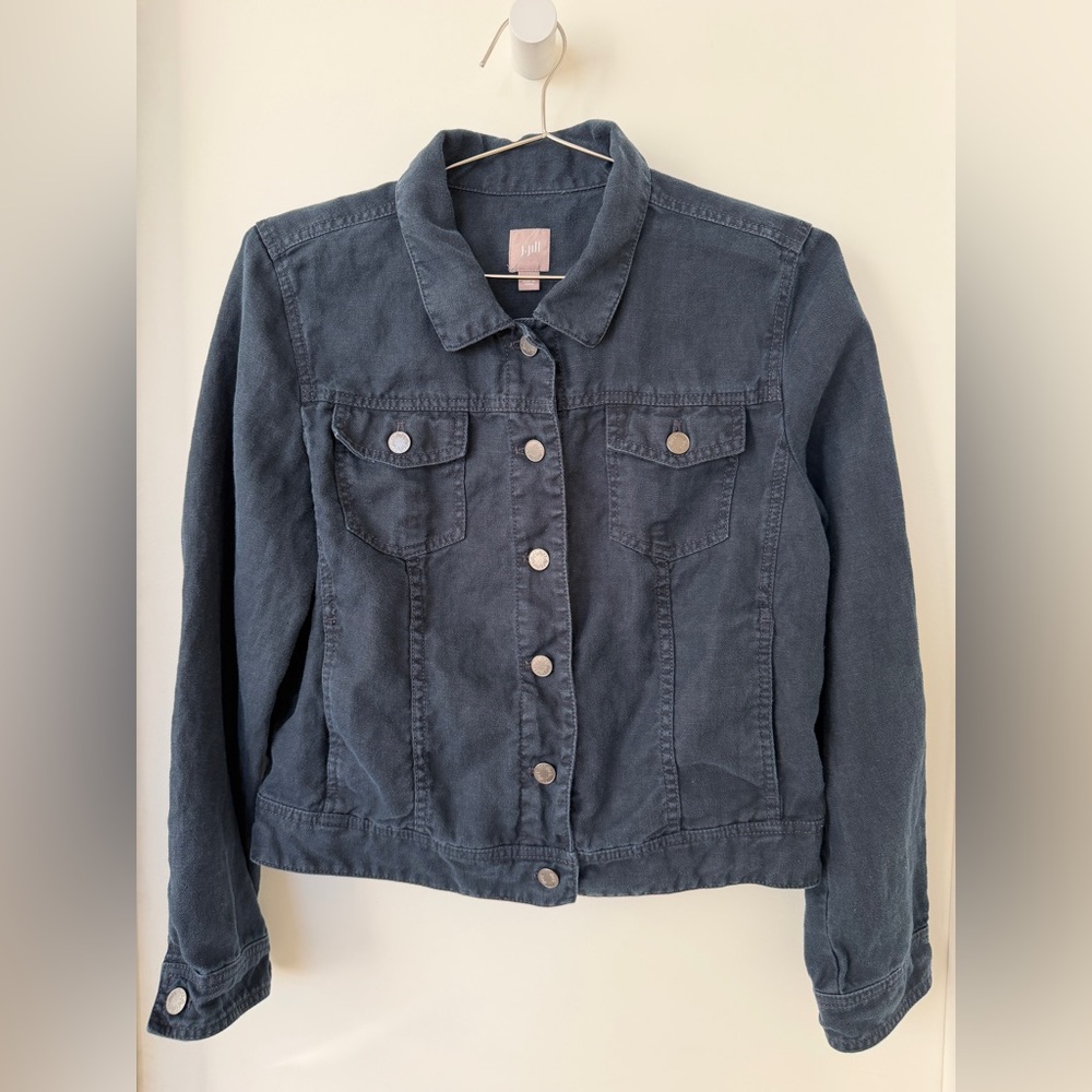 J Jill_Linen Trucker Jacket, navy, M